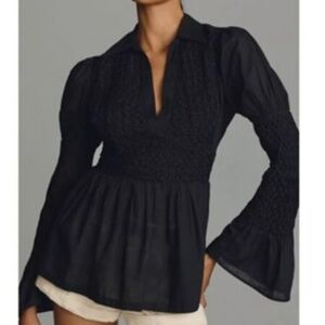 NWT-Anthropologie Smocked Bodice Blouse in BLK
